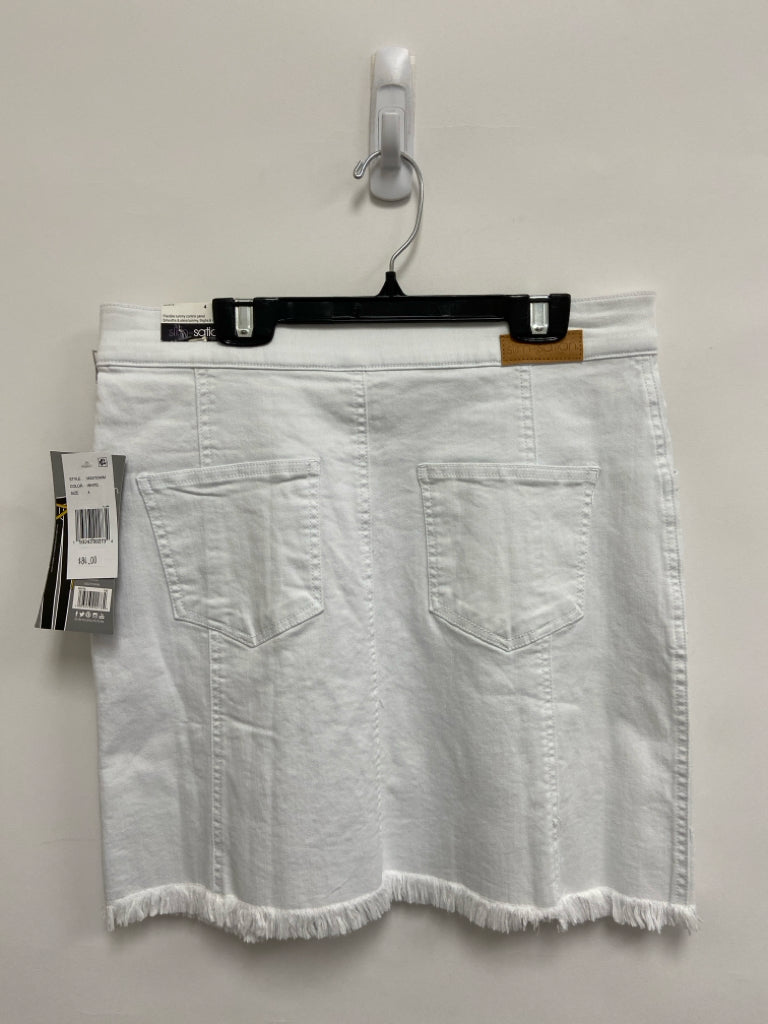 NWT SlimSation Size 4 White Denim Fringe Ladies Skirt