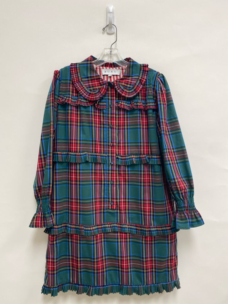 buru Size M Blue/Green Red/Multi Plaid Long Sleeve Ladies Dress