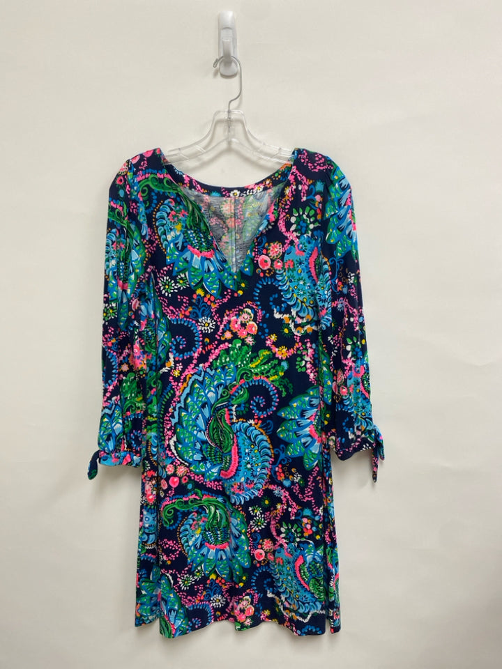 LILLY PULITZER Size M Navy/Pink Green/Multi Abstract 3/4 Sleeve Ladies Dress