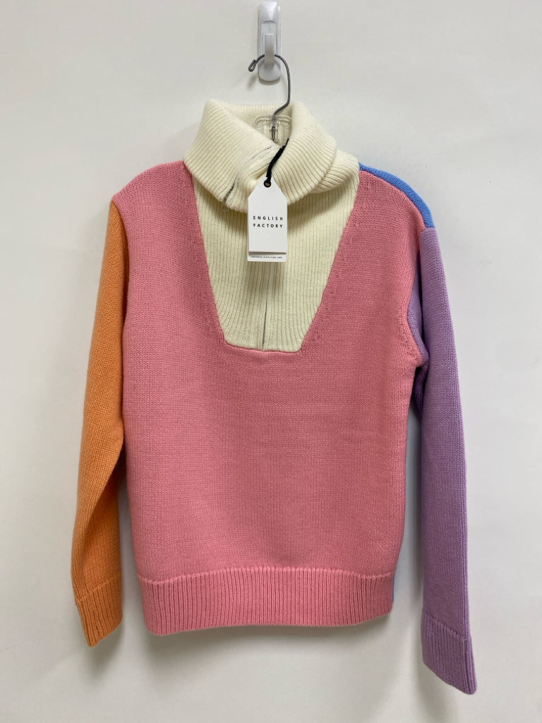 NWT English Factory Size XS Cream/Blue Lavender/Multi Color Block Ladies Sweater