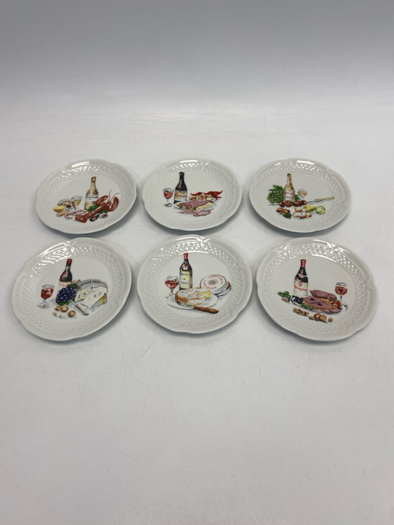 White Multi Color Wine/Cheese Porcelain Plate (s)