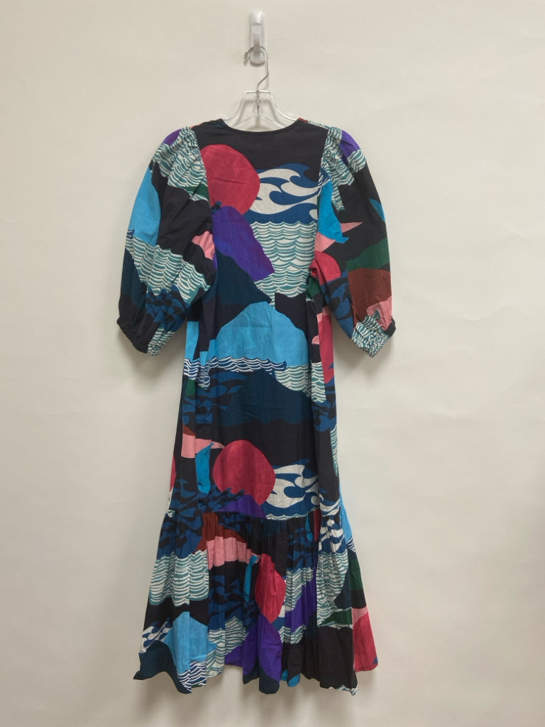 NWT Oliphant Size XS Teal Blue Blue/Multi Waves Maxi Ladies Dress