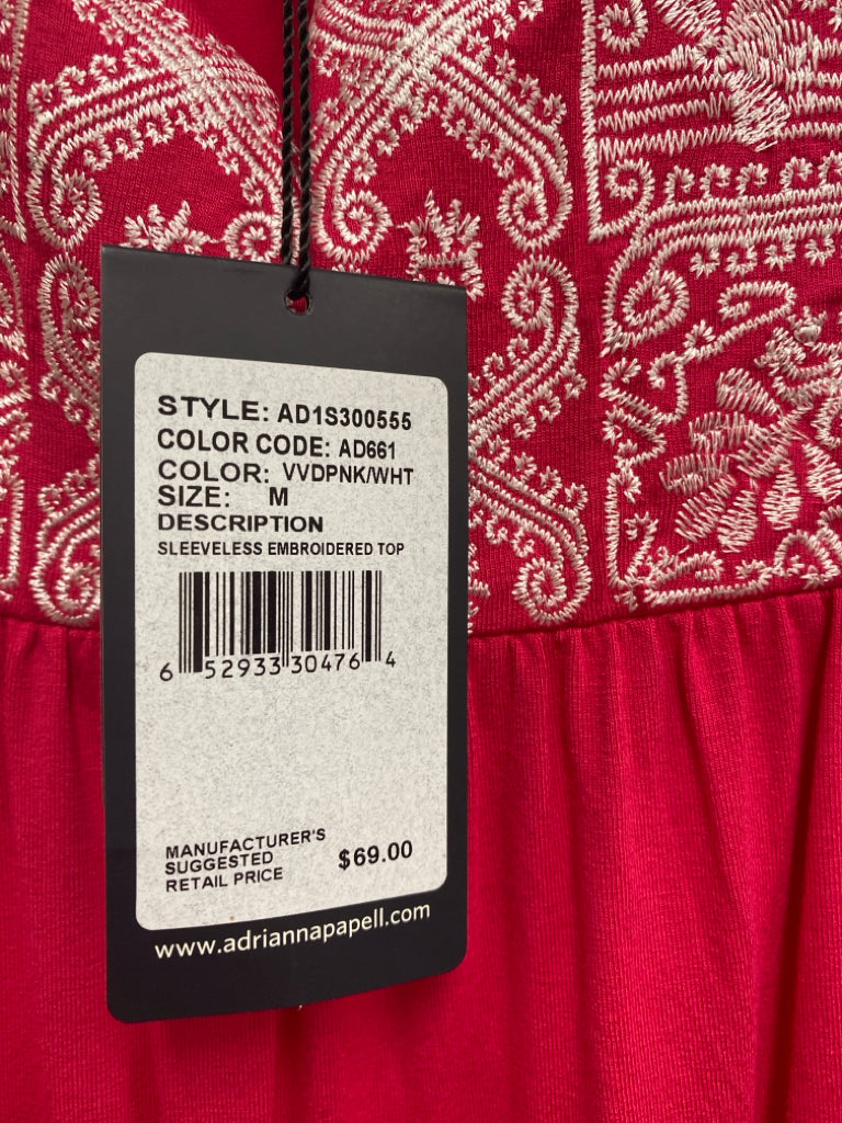 NWT Papell Size M Fuschia Silver Sleeveless Embroidered Ladies Top