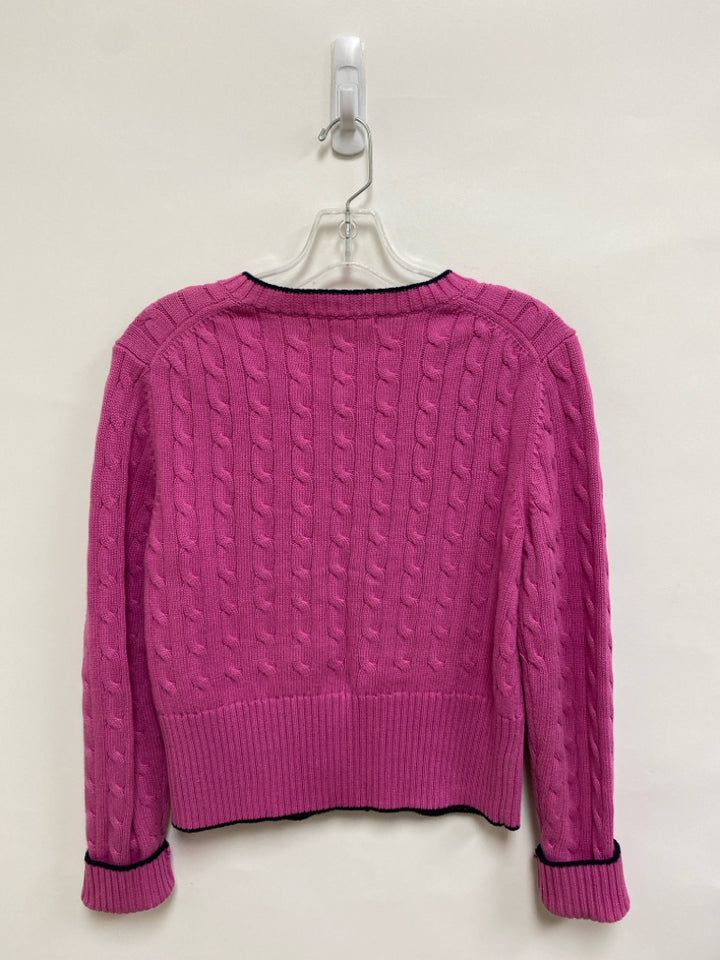 Brooks Brothers Size M Pink Navy Cable Knit Cardigan Cotton Ladies Sweater