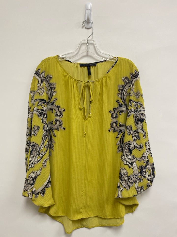 BCBG Size S Yellow White/Gray Assorted Print Batwing Ladies Top
