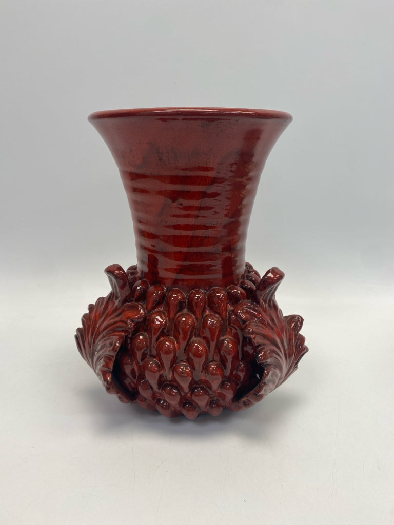 Dark Red Acanthus Ceramic Vase