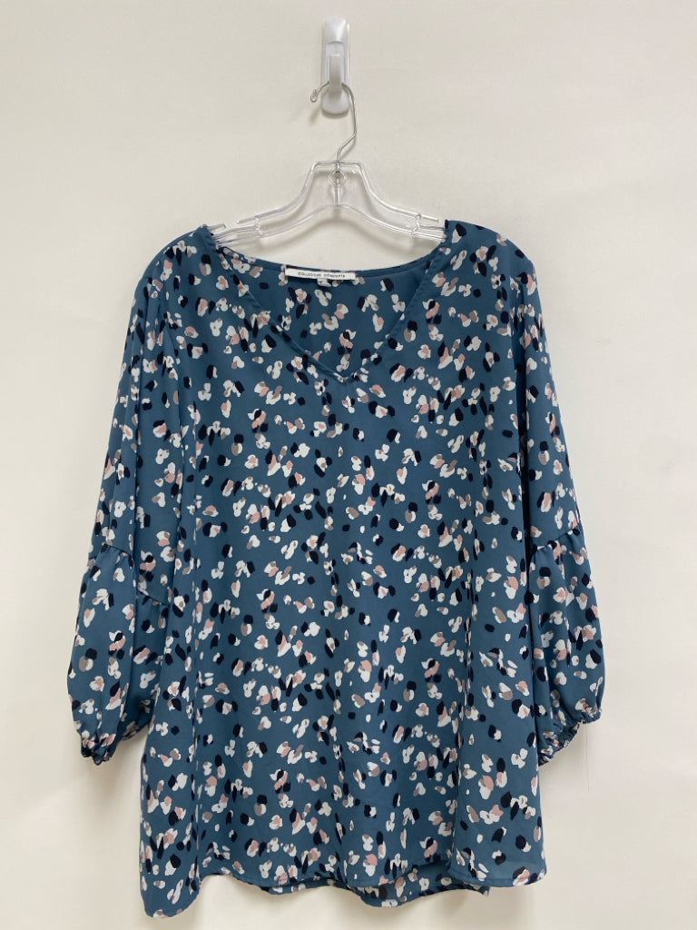COLLECTIVE CONCEPTS Size 1X Blue White/Black Plus Size Top