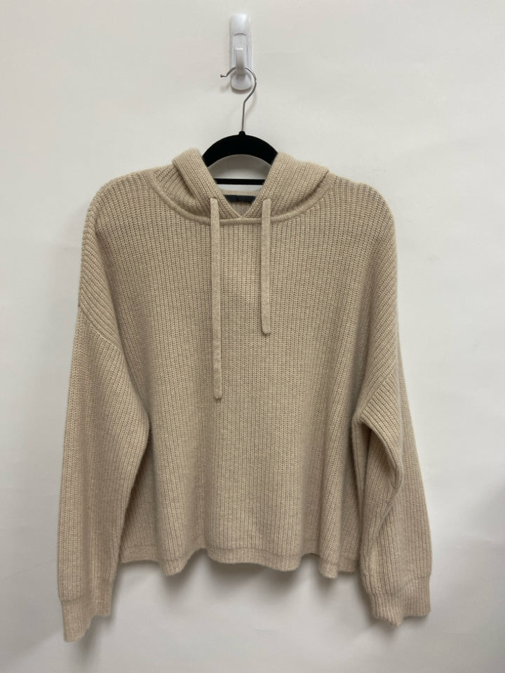 jenni kayne Size L Beige Ribbed Hooded Cashmere Ladies Sweater