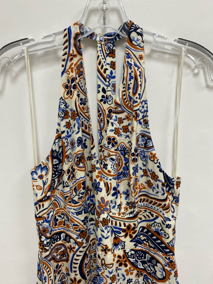 VINCE CAMUTO Size M Cream Orange/Blue Flowers Maxi Ladies Dress