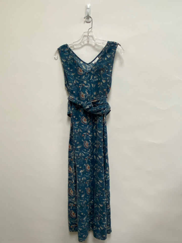 J Jill Size MP Dusty Blue Orange/Tan Flowers Sleeveless Petite Dress