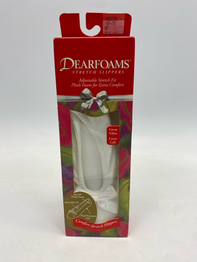 NEW/BOX Dearfoams US Shoe Size M White Slippers
