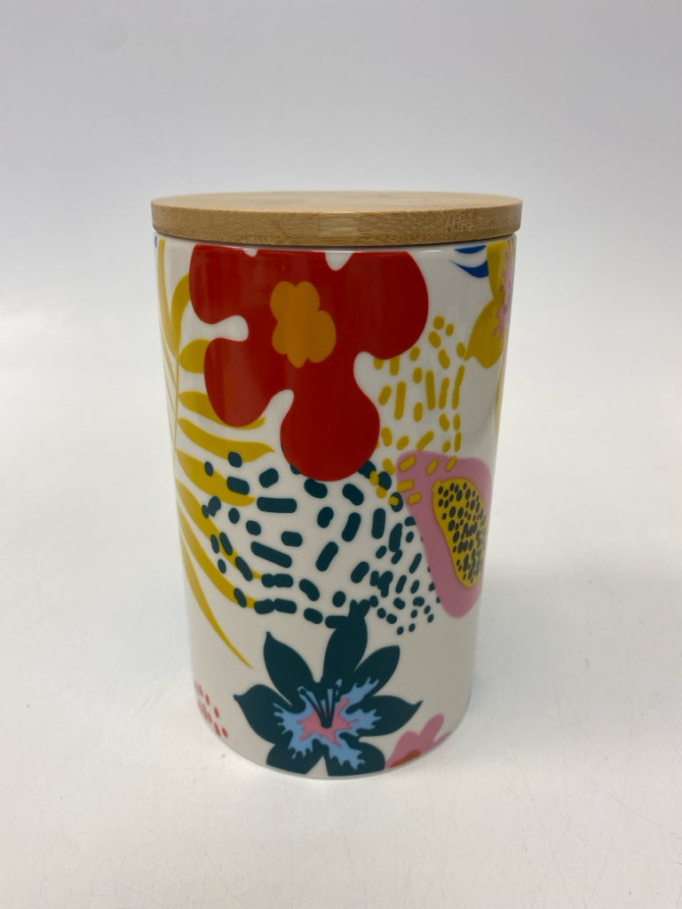 White Multi Color Tropical Ceramic Canister