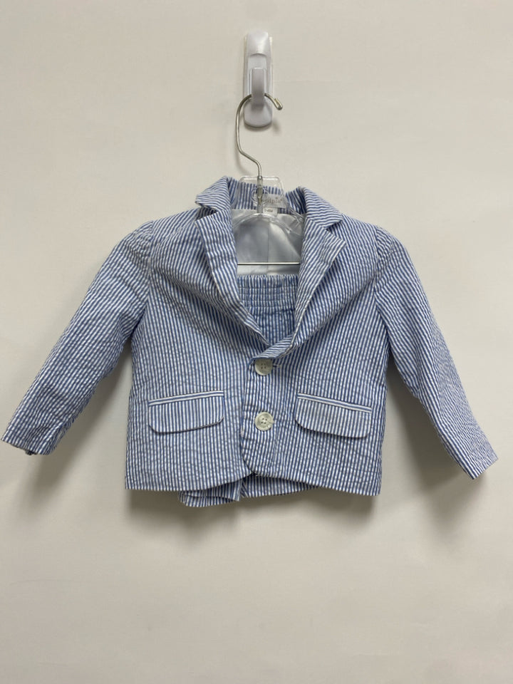 Mudpie SIZE 0-6M White/Blue Stripes Seersucker Boy&