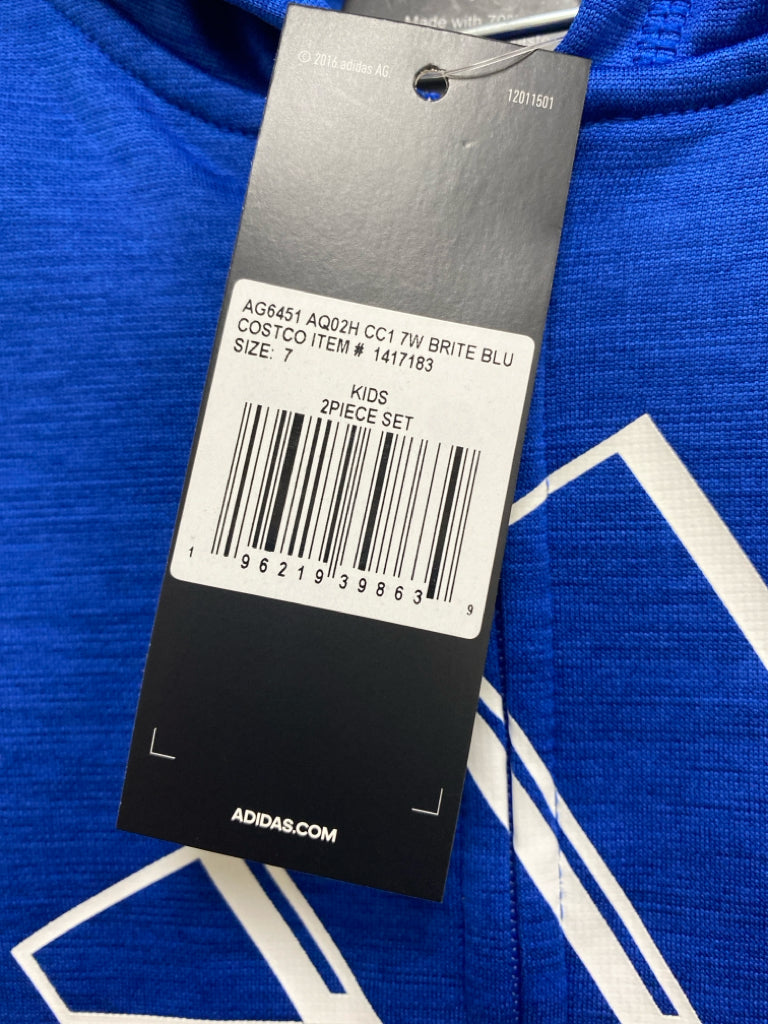 NWT Adidas SIZE 7 Royal Blue White Zip Down Hooded Boy&