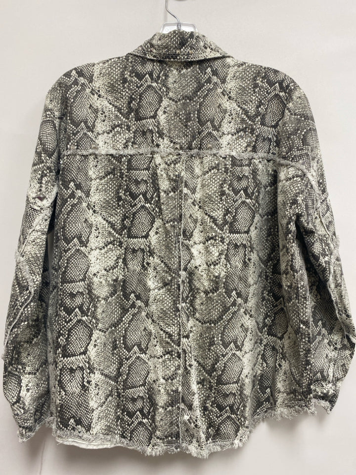 Zara Size XS Cream Charcoal Snake Print Denim Ladies Jacket