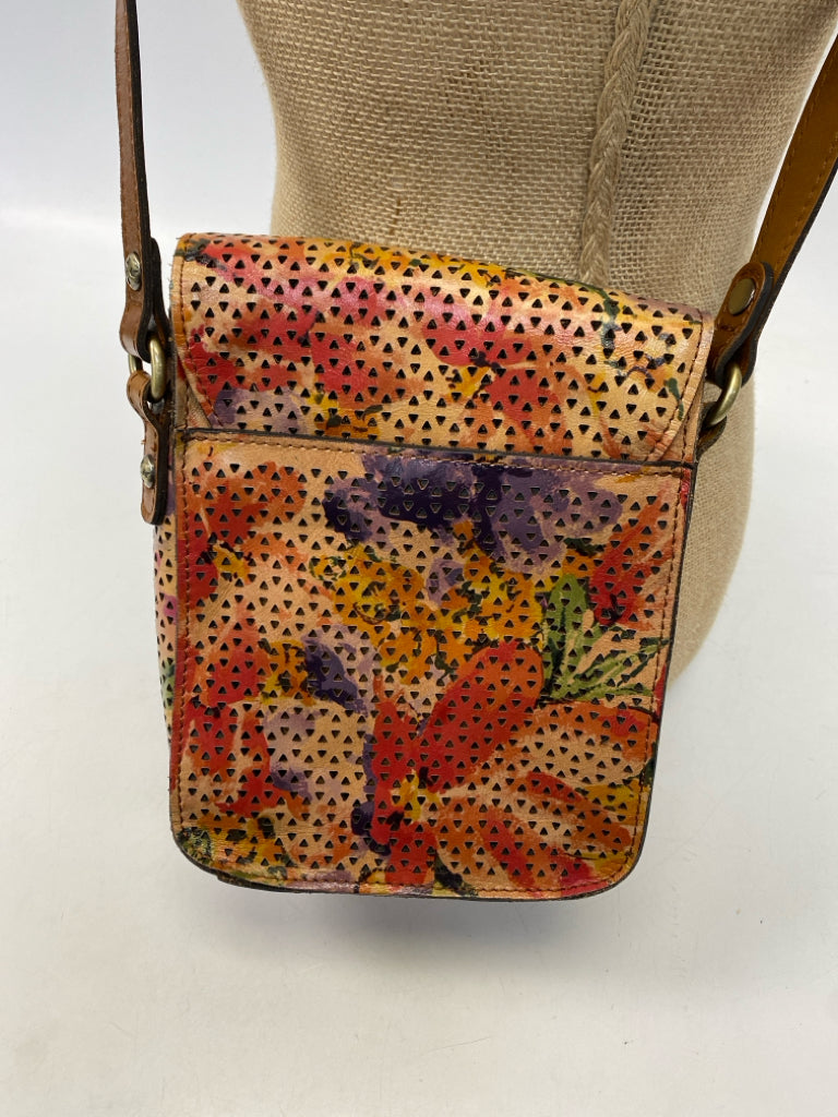 Patricia Nash Brown Multi-Color Perforated Crossbody