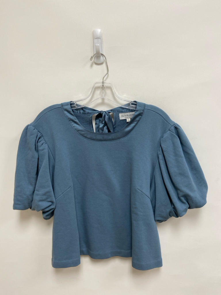 OLIVIA JAMES Size L Blue Bows Puff Sleeve Ladies Top