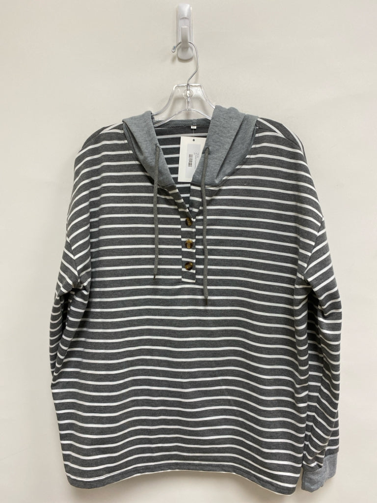 NWT Size 2X Gray/White Stripes Hooded Plus Size Top