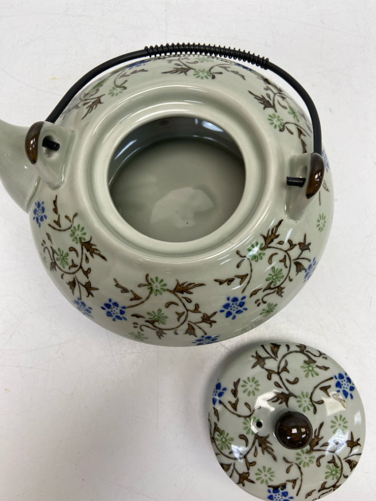Pier 1 Sage Brown/Blue Asian Tea Pot