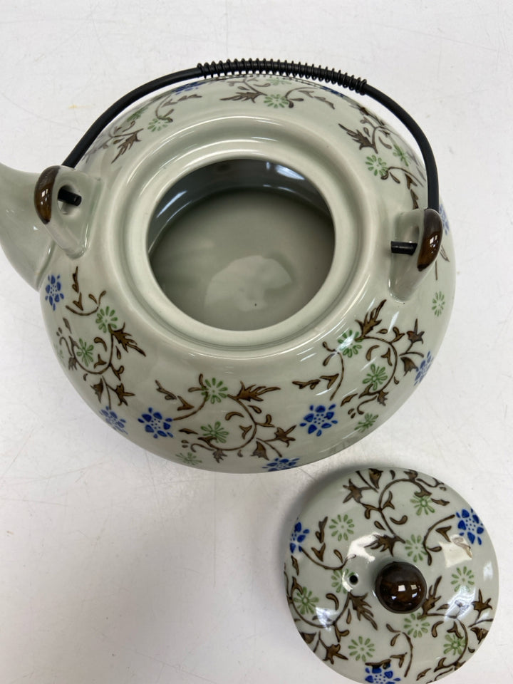 Pier 1 Sage Brown/Blue Asian Tea Pot