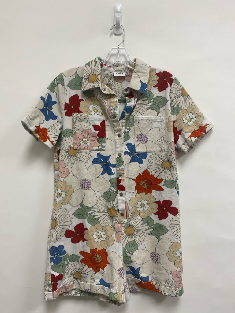 S. Fried Cotton Size S Beige Multi Color Floral Ladies Romper