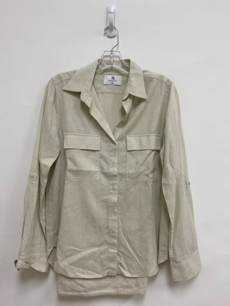 BABATON Size XS Beige Button Up Linen Blend Ladies Top