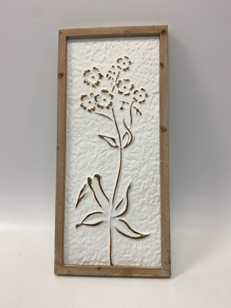White Brown Flowers Metal/Wood Wall Hanging