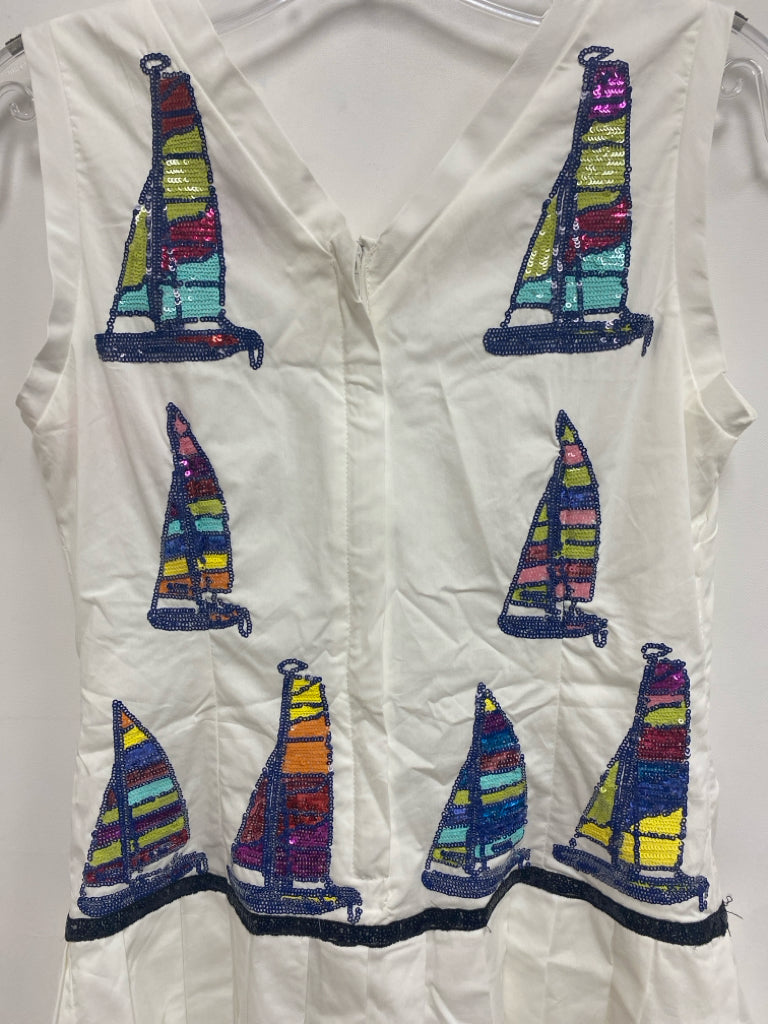 Queen Of Sparkles Size XS White Multi Color Boats Sleeveless Ladies Dress