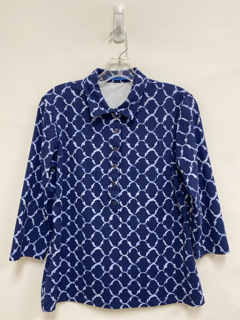 J McLaughlin Size M Navy/Blue Quatrefoil 3/4 Sleeve Ladies Top