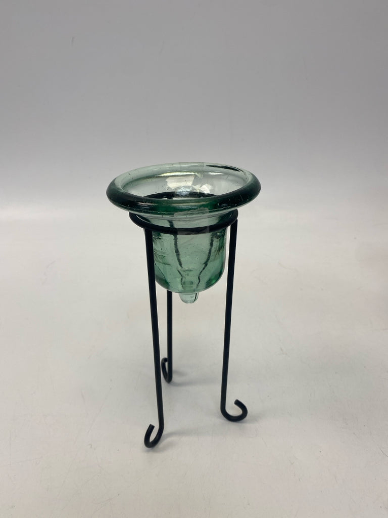 Clear Green/Black Glass/Metal Candleholder(s)