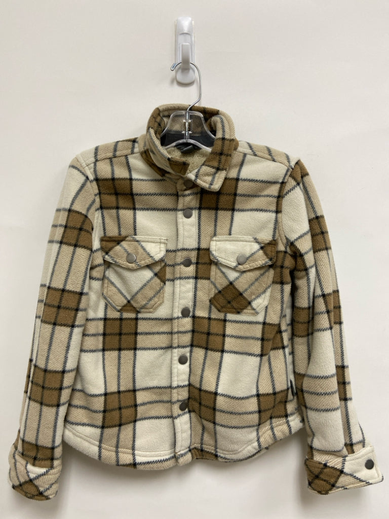 Eddie Bauer SIZE 7/8 Cream/Tan Black Plaid Button Up Fleece Girl&