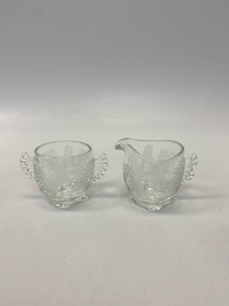Clear Frosted Etched Glass Sugar/Creamer