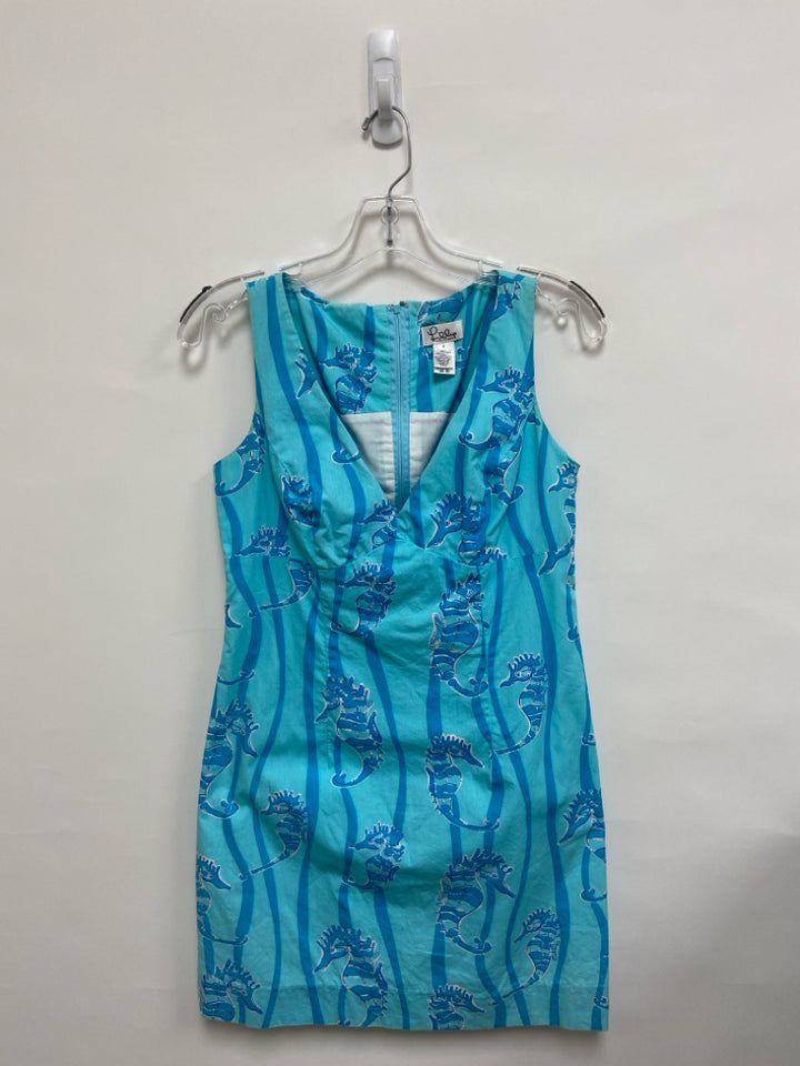LILLY PULITZER Size 4 Aqua Turquoise Seahorse Sleeveless Ladies Dress