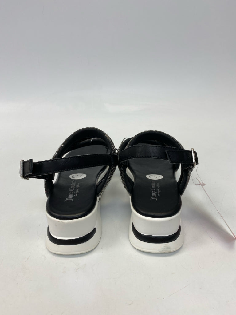 NWT Juicy Couture  Size 7.5 Black Silver Jeweled Sandals
