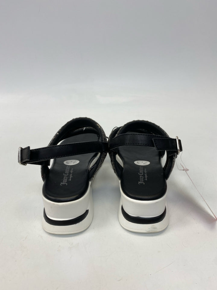 NWT Juicy Couture  Size 7.5 Black Silver Jeweled Sandals