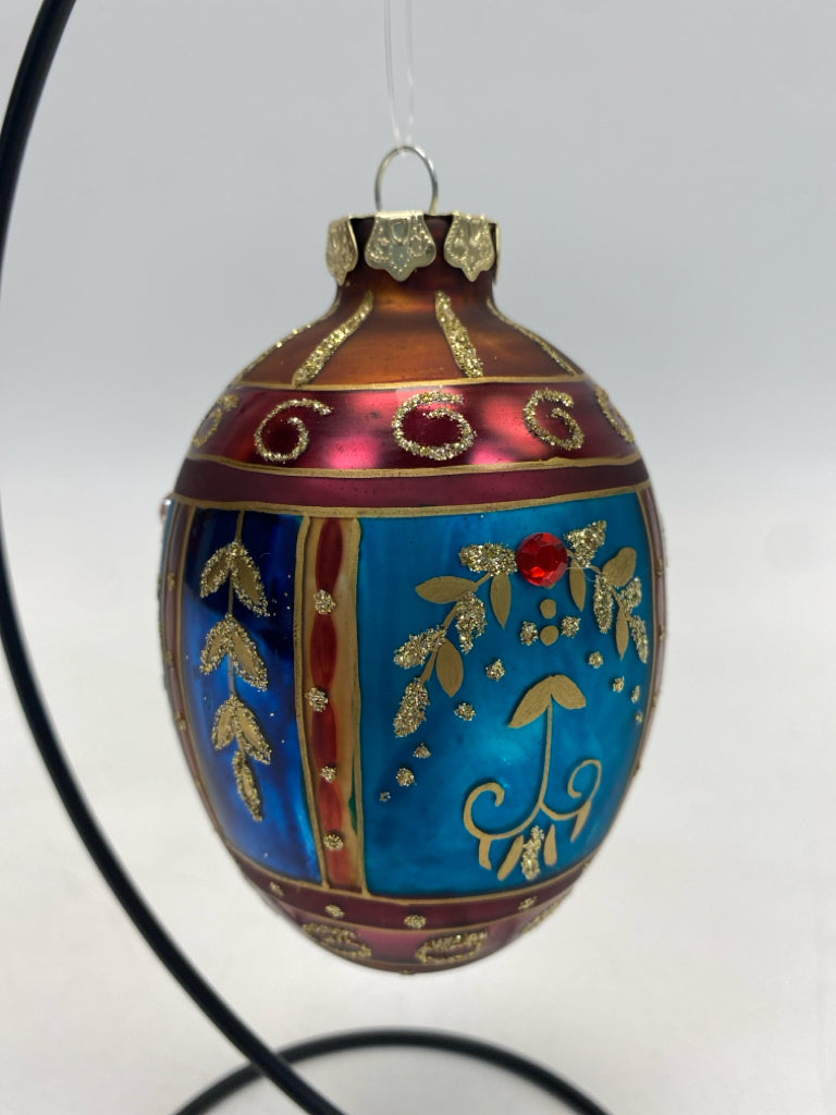Blue/Gold Purple Print Glass Ornaments