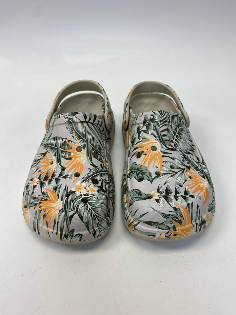 Skechers  Size 8 Gray/Green Peach Leaves Clogs