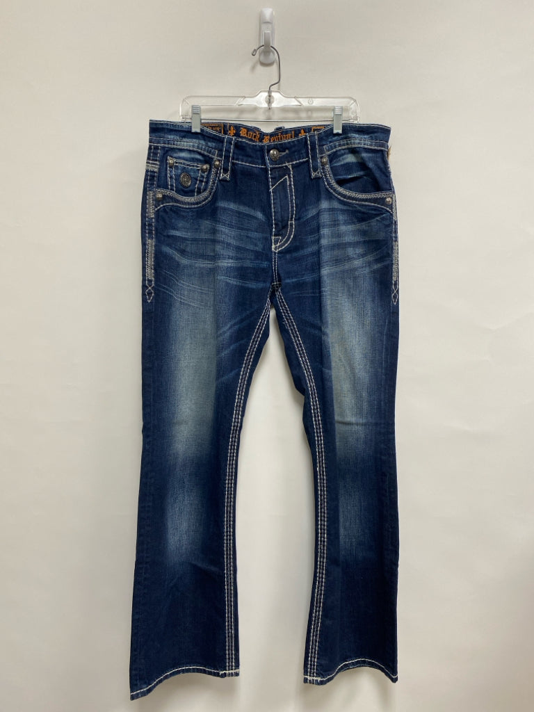 Rock Revival Size 38 Faded Navy Embroidered Men&