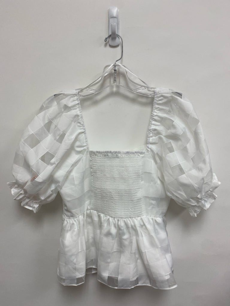English Factory Size M White Checkered Puff Sleeve Ladies Top