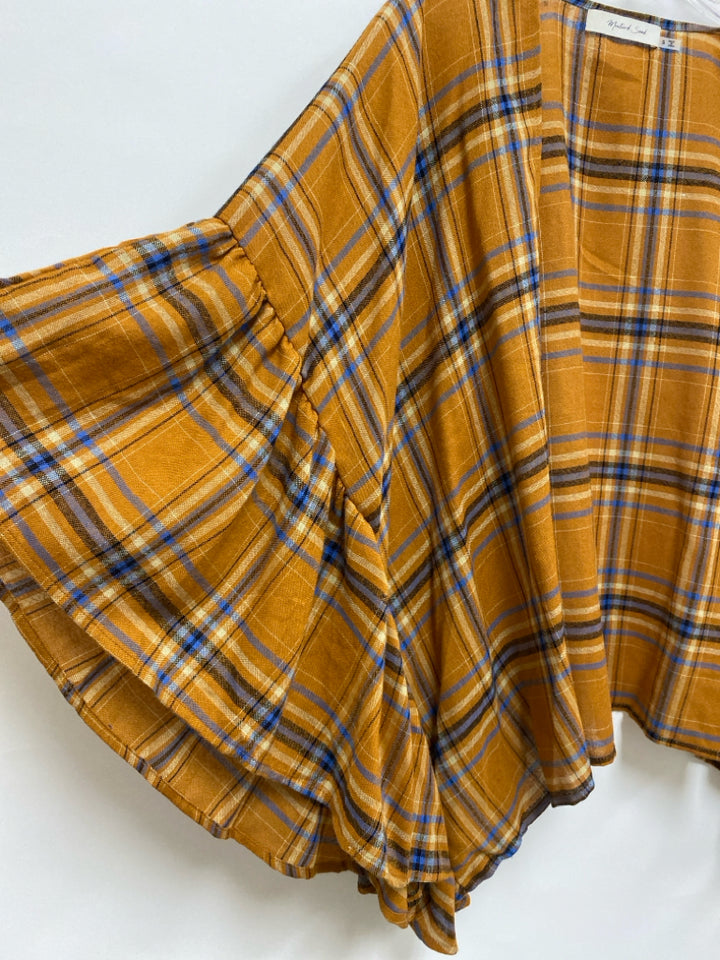 Mustard Seed Size S Burnt Orange Cream/Blue Plaid Batwing Ladies Jacket