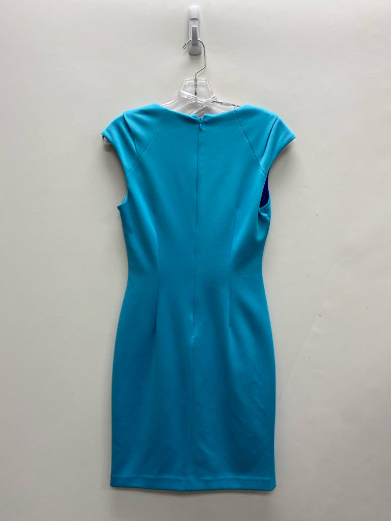 Calvin Klein Size 2 Turquoise Ruched Sleeveless Ladies Dress