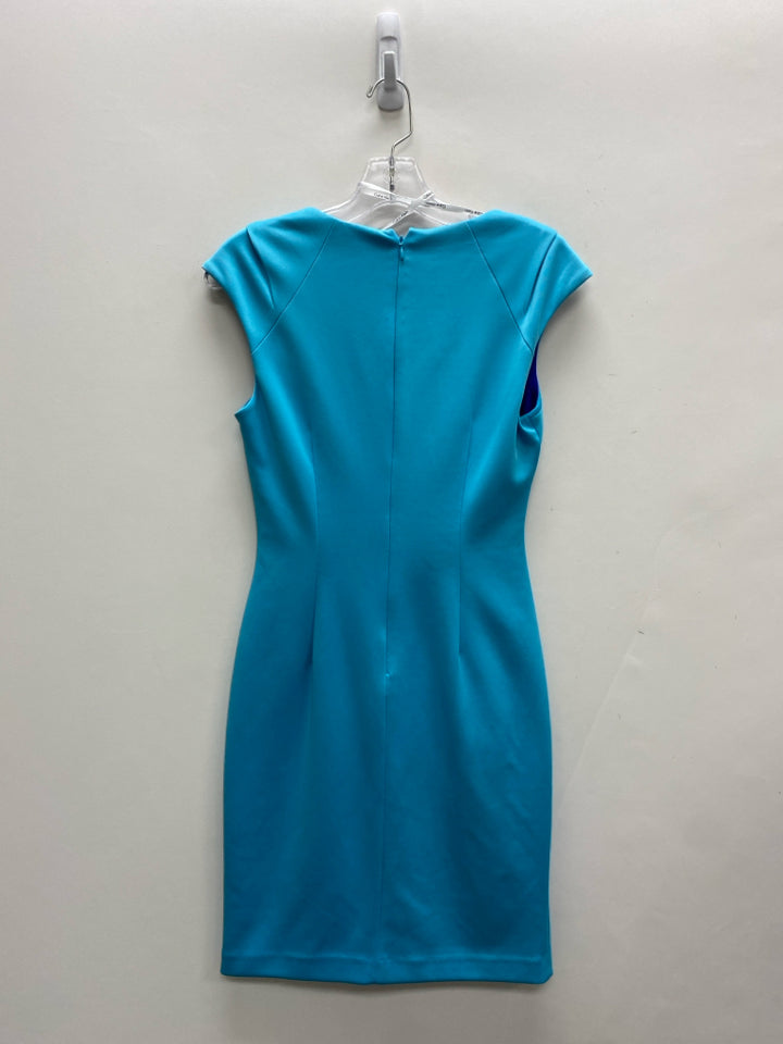 Calvin Klein Size 2 Turquoise Ruched Sleeveless Ladies Dress