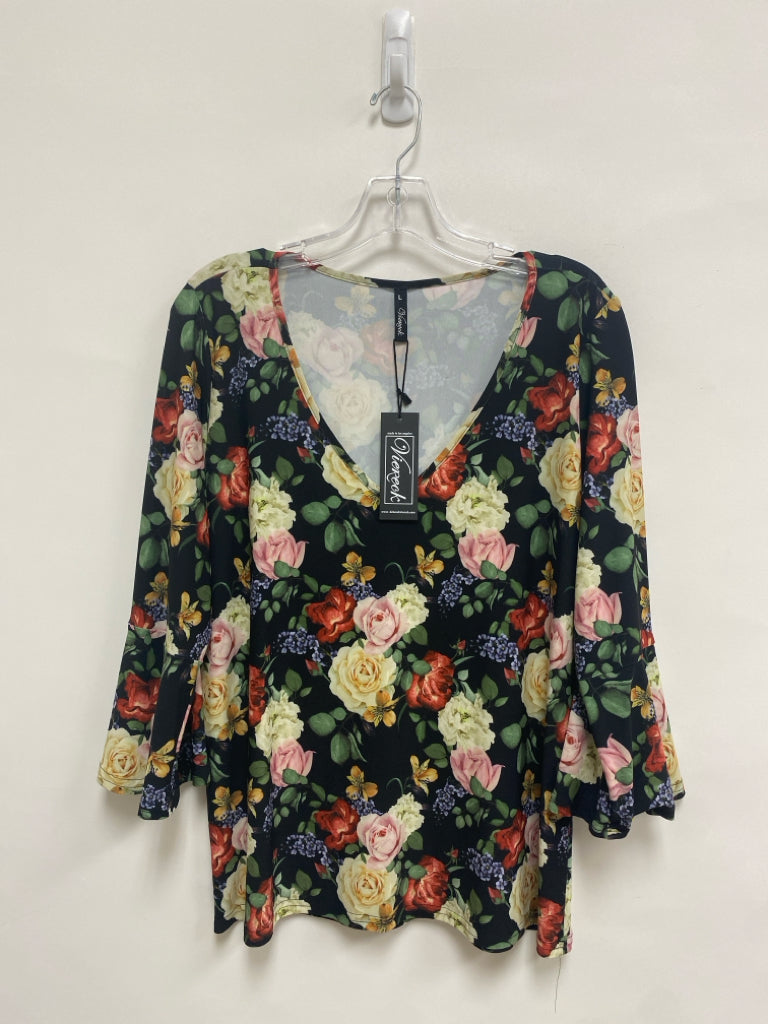 NWT Viereck Size L Black Multi Color Floral Ladies Top