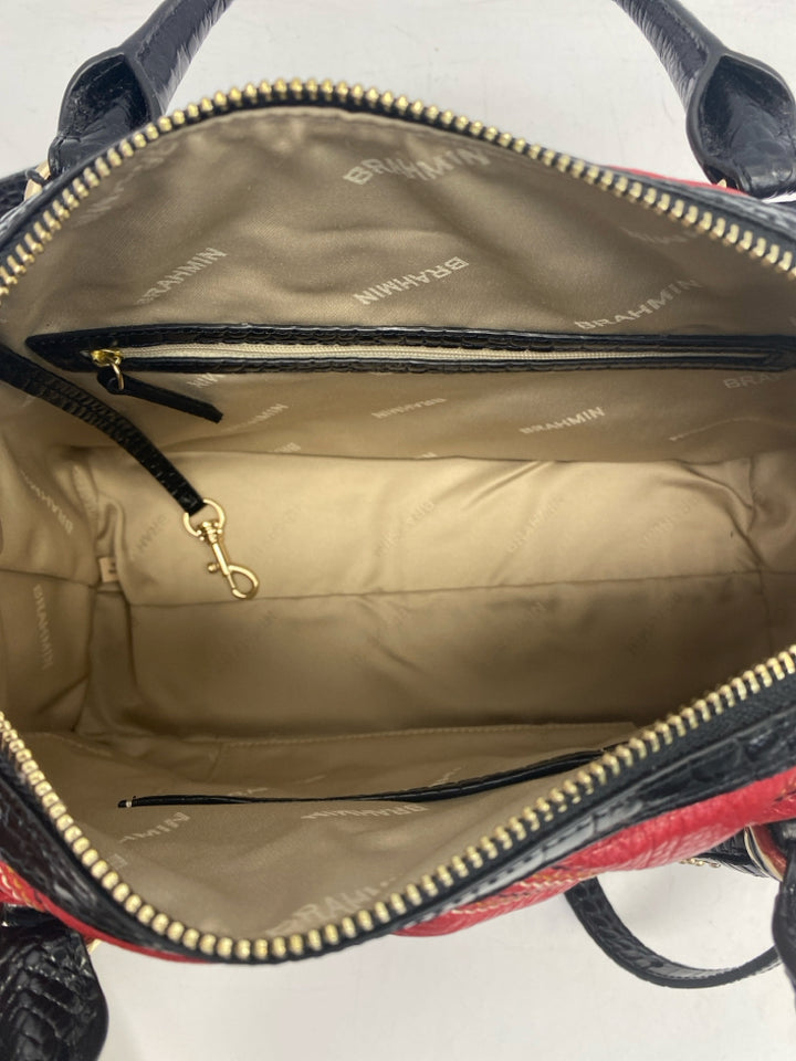 NWT Brahmin Red Black/Gold Plaid Leather Handbag