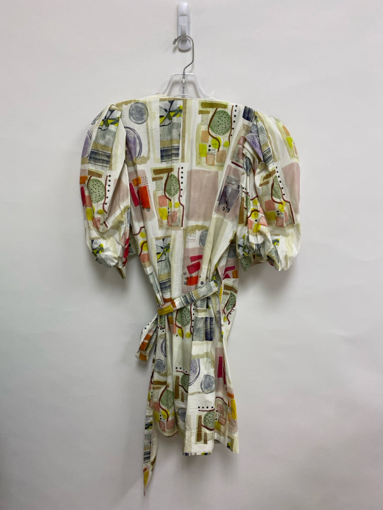 Hunter Bell Size M Cream/Beige Green/Multi Abstract Wrap Ladies Dress