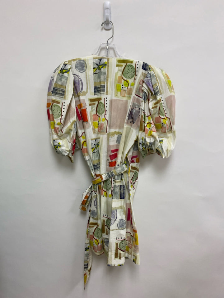 Hunter Bell Size M Cream/Beige Green/Multi Abstract Wrap Ladies Dress