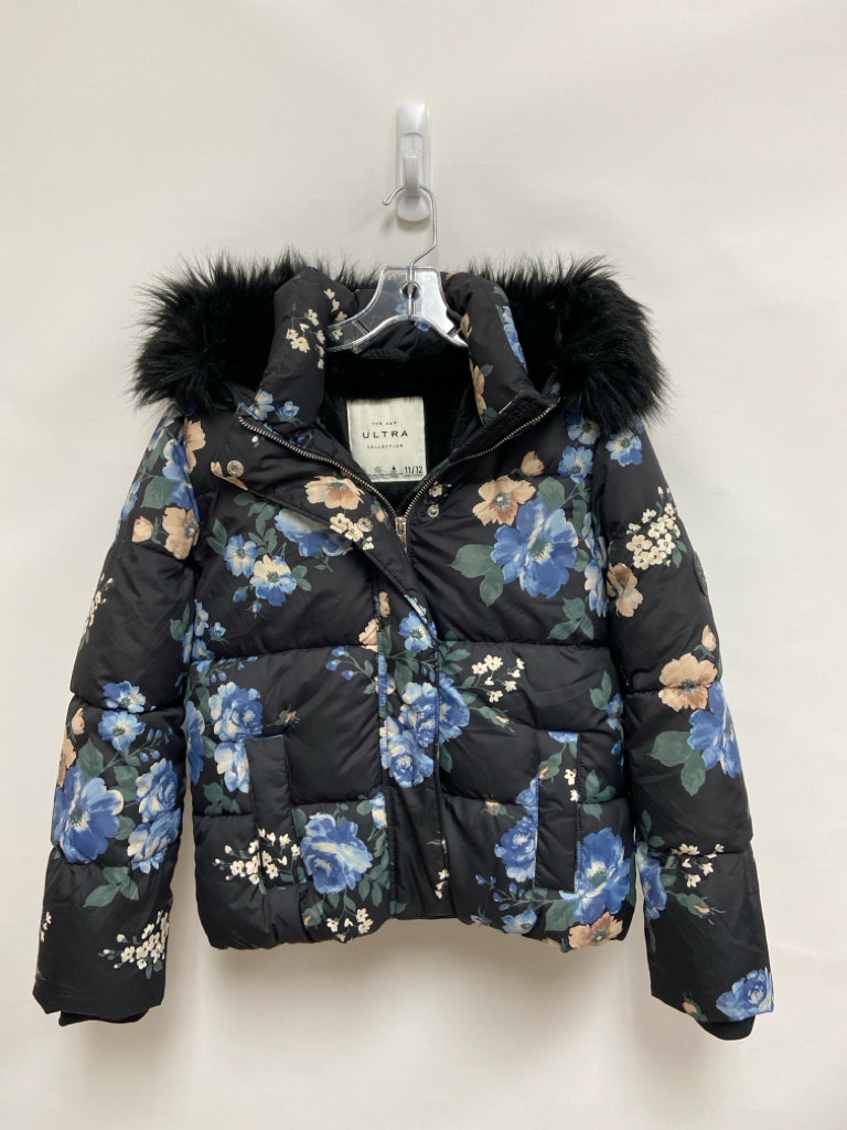 Abercrombie &amp; Fitch SIZE 11/12 Black Blue/Cream Flowers Hooded Girl&