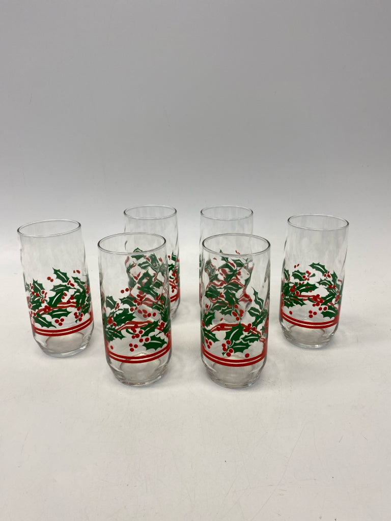 Clear Red/Green Holly Berries Glassware