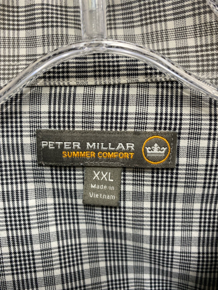 Peter Millar Size XXL White Black Plaid Button Up Men&