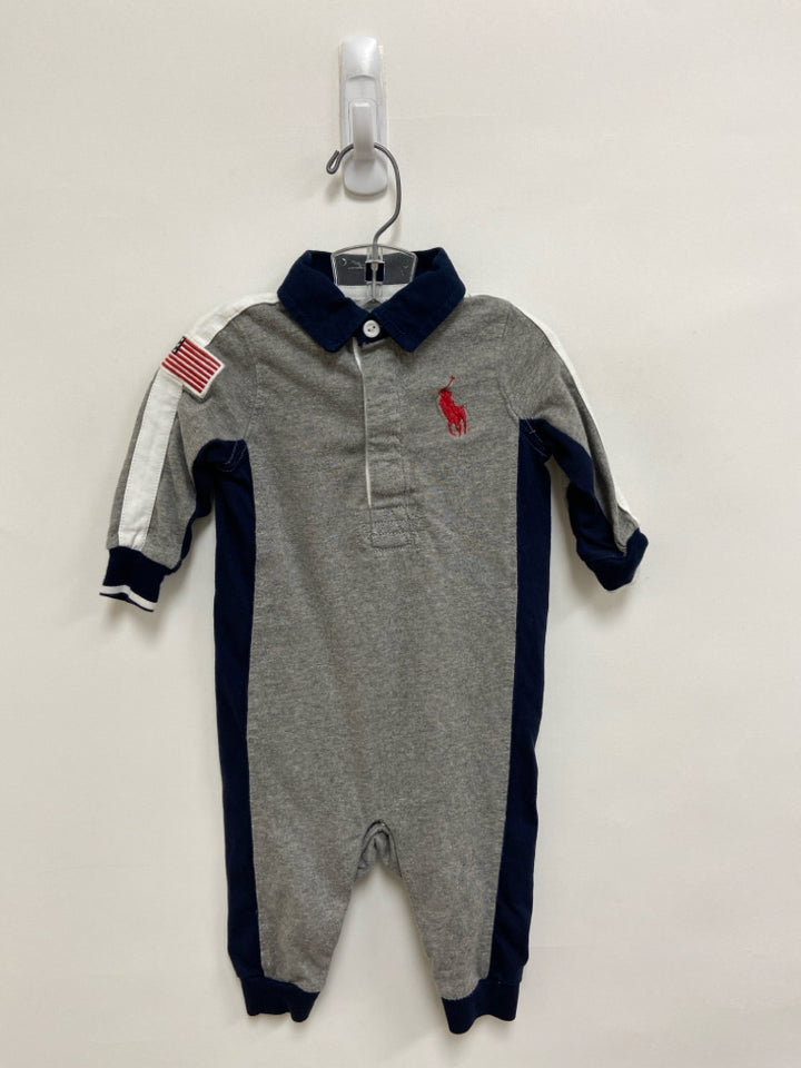 Ralph Lauren SIZE 6M Gray Navy/White Trimmed Long Sleeve Boy&